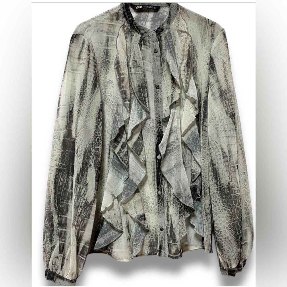 ZARA Python Print Sheer ruffled blouse size small